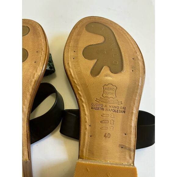 Artigianato Rallo black/green leather slides, 40/9, dust bag, vacation, holiday - Picture 5 of 7